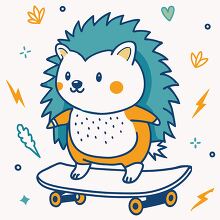 hedgehog riding a skateboard clipart