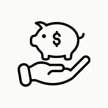 icon hand holding a piggy bank with a dollar sign