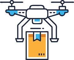 icon of a drone carrying a box representing drone based package 