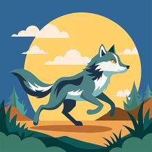 illustration of a gray wolf running under a warm sun copy