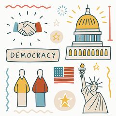 Illustration of Democracy and Civic Symbols