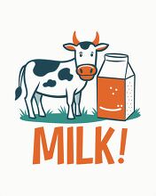 illustration shows a friendly cow next to a milk carton