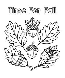 ime for Fall Coloring Page with Acorns and Leaves
