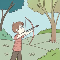 young boy aiming a bow practice archery clipart