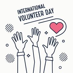 Line art of hands reaching up International Volunteer day