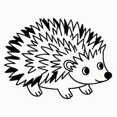 line drawing of a hedgehog with pointed quills