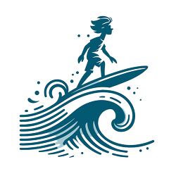line drawing surfer riding a wave