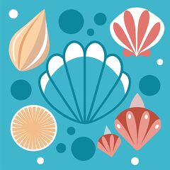 lively seashell collection with bright hues and cartoonish desig