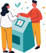 man and woman participate in voting at a ballot box