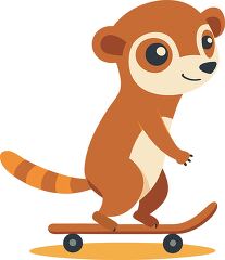 meerkat with a teal scarf and cap rides a skateboard