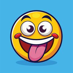 mischievous emoji illustration with wide eyes and a silly grin