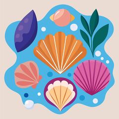 mix of seashells and underwater elements designed with bold colo