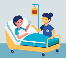 nurse hands a cup to a patient lying in bed