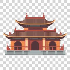 Old Chinese Temple in Flat Design Style