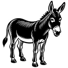 Outline drawing of a donkey with detailed fur