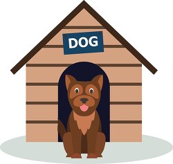 pet dog sitting near a dog house copy