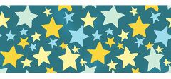 Bright stars are scattered across a teal background