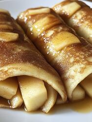 Close up of golden apple stuffed crepes