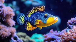 colorful tropical fish explores a coral reef