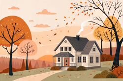 cozy autumn scene with a rustic house