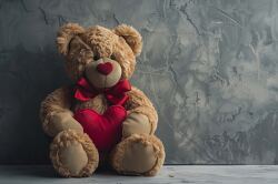 Cute large brown teddy bear with a red bow