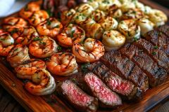 Delicious Assortment of Grilled Shrimp and Beef Platter