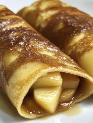 Delicious rolled crepes filled with apple slices