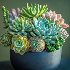 This beautiful arrangement showcases a variety of succulents and cacti in a sleek bowl, perfect for enhancing modern home decor. The vibrant colors and textures add visual appeal.