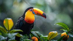 keel billed toucan with a colorful beak sitting on a branch