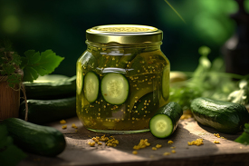 pickled cucumbers in a jar