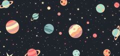 seamless pattern of colorful planets and stars in outer space