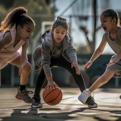 young girls playing basketball