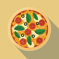 pizza topped with tomatoes basil and olives clipart