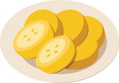 A white plate filled with neatly sliced yellow bananas, ideal for a healthy breakfast snack - breakfast clipart