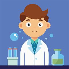 playful cartoon illustration of a boy science wiz kids with a pa