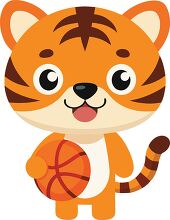 playful cartoon tiger carrying a basketball transparent