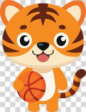 playful cartoon tiger carrying a basketball transparent