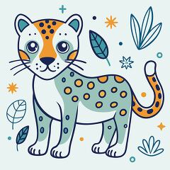 playful cheetah with a patterned coat kawaii style