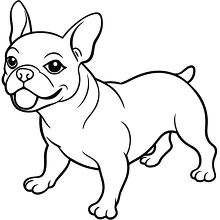 playful happy French bulldog black outline