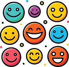 playful set of smiley faces in different bright colors