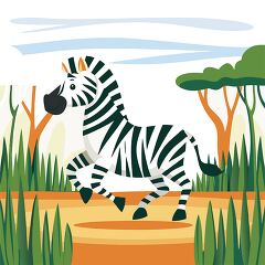 playful zebra is illustrated in a lush african savanna