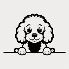 poodle dog peeking over fence black outline