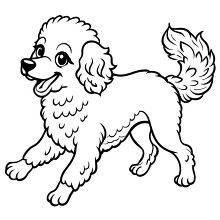 poodle dog running playfully black outline