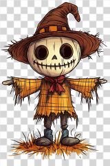 Scary Scarecrow With Straw Hat and Skeleton Face