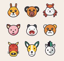 set of animal face icons