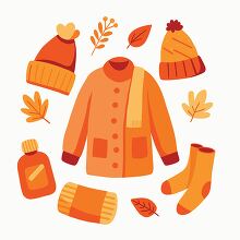 set of autumn clothing jacket beanie and scarf