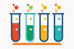 set of four colorful test tubes with bubbles floating above