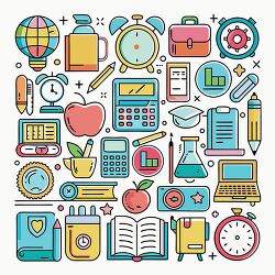 set of icons featuring various school and education supplies a c