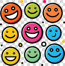 set of nine colorful smiling faces