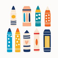 set of separated crayons modern icon handrawn 